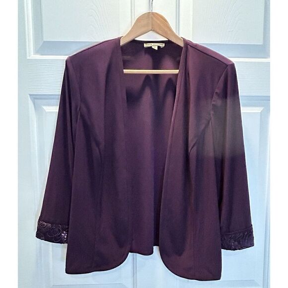 Maya Brooke 3/4 Sleeve Sequin Embroidered Jacket and Dress Eggplant Paisley - Picture 5 of 9